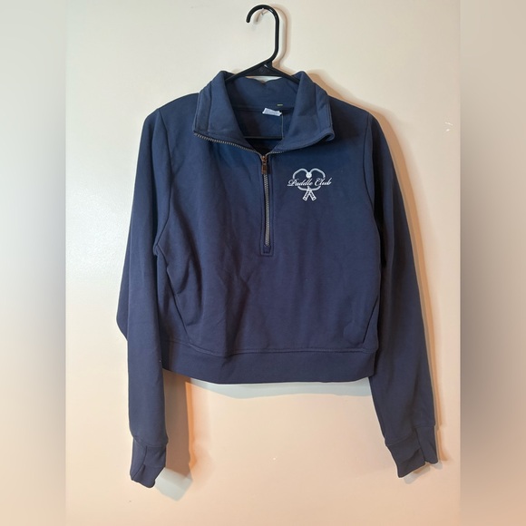 All In Motion Navy "Paddle Club" Half Zip Cropped Fleece Sweater - Picture 1 of 9